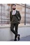 ITALIAN CUT STRIPED MEN'S GREEN SUIT WITH VEST - SLIM FIT SD4853 - 4