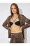 Leopard Print Pajama Top Shirt Collar Long Sleeve Viscose - 3
