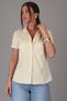 Women's Yellow Striped Short Sleeve Lycra Cotton Classic Shirt Dk004-6 - 6