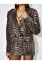 Double-Breasted Leopard Blazer Jacket with Pockets and Buttons - 5
