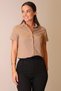 Women's Beige Lycra Short Sleeve Cotton Classic Shirt - 2