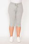 Women's Gray Elastic Waist and Eyelet Lace Detailed Pocket Cotton Fabric Capri Trousers 65N29550 - 5