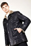Ottowa Men's Jumbo Fur Genuine Leather Coat Navy Blue - 4