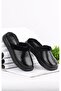 Women's Black Wrinkled Patent Leather Simple and Elegant Designed Winter Slippers - 3