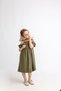 Linen Girl's Dress with Heart Detail on the Front and Open Shoulders in Khaki - 4