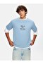 Slogan Crew Neck Short Sleeve Boxy Fit Blue T-Shirt - 2