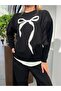 Black Bow Detailed Crew Neck Women's Sweater - 2
