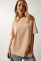 Dark Beige Oversize Knitted T-Shirt - Crew Neck, Short Sleeve Lbf0003 - 2