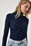 Navy Blue Sandy Blouse - Gather Detailed, Lff0001 - 3