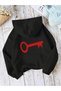 Dear Couple Combination Key to Text Printed Color Hooded Sweatshirt Set of 2 Black - 3