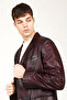Venice Men's Double-Breasted Collar Genuine Leather Blazer Jacket Claret Red - 4