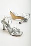 Silver Patent Leather Women's Thin Heeled Stylish B Piped Summer Shoes - 3