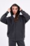 Anthracite Kangaroo Pocket Hooded Zippered Oversize Women's Sweatshirt - 4