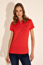 Women's Red Basic Polo Neck T-Shirt 50285846 -Vr030 - 4
