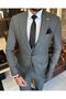 Italian style slim fit jacket vest pants suit gray T10324