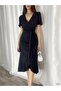   Women's Double Breasted Collar Midi Length Belted Crepe Dress 120 Cm - 6
