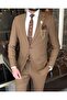 Italian Style Slim Fit Striped Men's Jacket Pants Suit Brown T7193 - 3