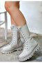 Toir Beige Skin Lace Up Boots
