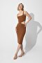 Brown Low-cut Midi Knitwear Dress - 2