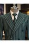 Green Slim Fit Striped Double Breasted Jacket and Trousers Set - T11937 - 2