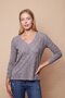 Women's Patterned Knitwear V-Neck Side Slits Off Shoulder Long Sleeve Blouse-Grey - 4