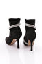 Ankle Cross Silver Stone Chain Detailed Women's Heeled Boots Black Suede 6837535 - 3