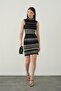 Black-Ecru Stand Collar Sleeveless Knitwear Dress - 2