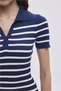 Navy Blue Polo Collar Striped Knitwear Dress - 5