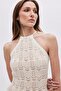 Ecru Halter Neck Midi Knitwear Dress - 3