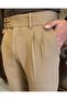 Italian cut belt pleated camel fabric trousers T10802 - 3