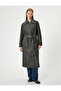 Long Trench Coat Leather Look with Belt Button Detail with Pocket - 5