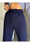 Women's Navy Blue High Waist Recovery, Transverse Lycra, Pipe Leg, Velcro Palazzo Trousers - 3