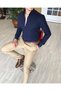 Italian Style Slim Fit Mock Neck Satin Men's Shirt Dark Navy Blue T4740 - 2