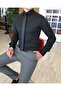 Italian Style Slim Fit Satin Tie Collar Shirt Black T4767 - 2