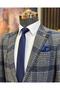 Italian style slim fit mono collar plaid men's jacket navy blue T10746 - 2
