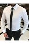Italian style slim fit satin cotton men's tie collar shirt white T9424