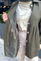 Garnished Lined Short Trench Coat - Khaki - 6