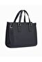 Women's Leather Brand Logo Zippered Daily Use Navy Blue Shoulder Bag AW0AW15977-DW6 - 3