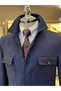 Italian Style Slim Fit Polo Collar Suede Men's Coats Navy Blue T10813 - 3