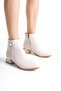 Short Heeled Zippered Stone Detailed Women's Beige Booties - 3