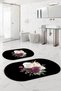 Digital Washable Non-Slip Base Floral Motif Oval Bath Mat Toilet Set - 3