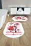 Digital Printed Washable Non-Slip Base Rose Motif Oval Bath Mat Toilet Set - 3