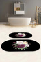 Digital Washable Non-Slip Base Floral Motif Oval Bath Mat Toilet Set - 9