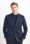 Slim Fit Slim Fit Swallow Collar Tie Waist with Cover Pocket Double Breasted Striped Navy Blue-White Suit Hand - 3