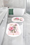 Digital Printed Washable Non-Slip Base Rose Motif Oval Bath Mat Toilet Set - 3