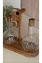 Set of 2 Acacia Stands 300 ml Round Striped Oil Bowl - 4