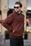 Bitter Brown Stand Collar Half Zipper Fleece Sweatshirt 7096 - 2