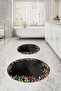Digital Washable Colorful Floral Pattern Round Bath Mat Toilet Set - 3