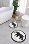 Printed Washable Non-Slip Base Round Bath Mat Toilet Set with Elephant Figure - 4