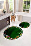 Digital Washable Colorful Floral Pattern Round Bath Mat Toilet Set - 6
